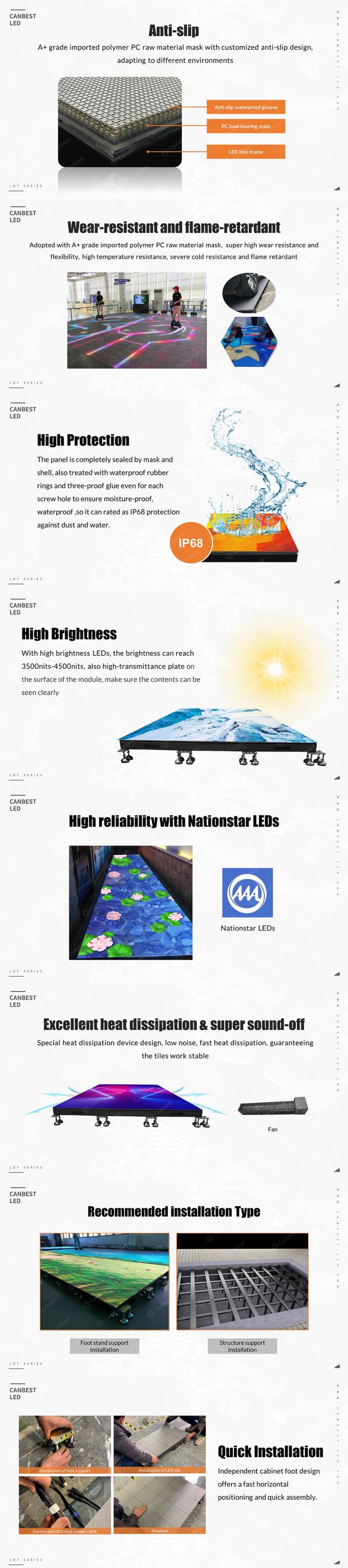 IP65 su geçirmez tasarım zemin LED ekran ağır yük ayakta LED ekran kapalı açık hava dans zemin LED ekran 9